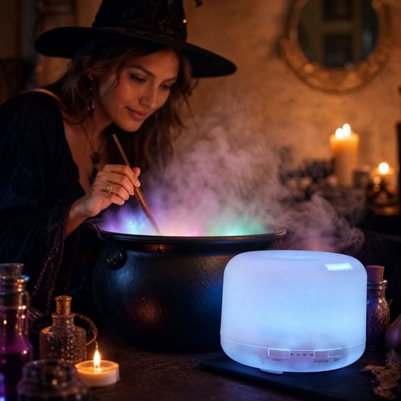 Halloween Party Decor Props, USB Witch Cauldron Fog Machine Colorful LED Water, Atomizer Mister for Halloween Decorations Indoor Outdoor, Yard Garden, Party Props