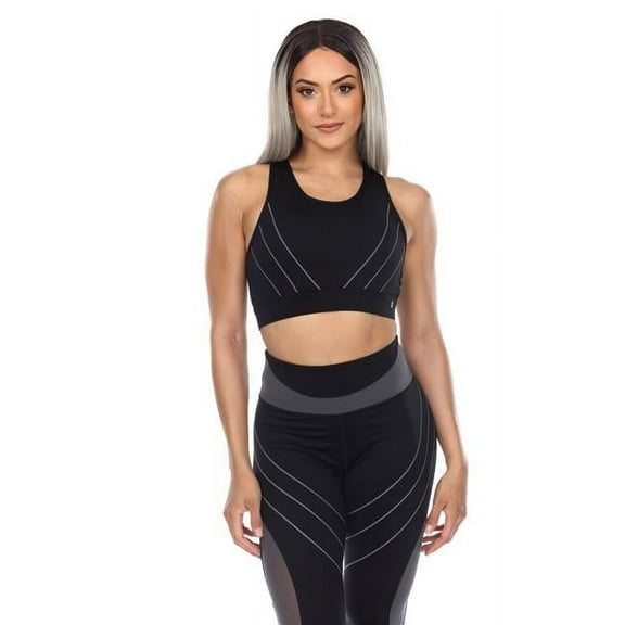 18582-01-S Women Peek a Boo Cut Out Back Mesh Sports Bra, Black - Small