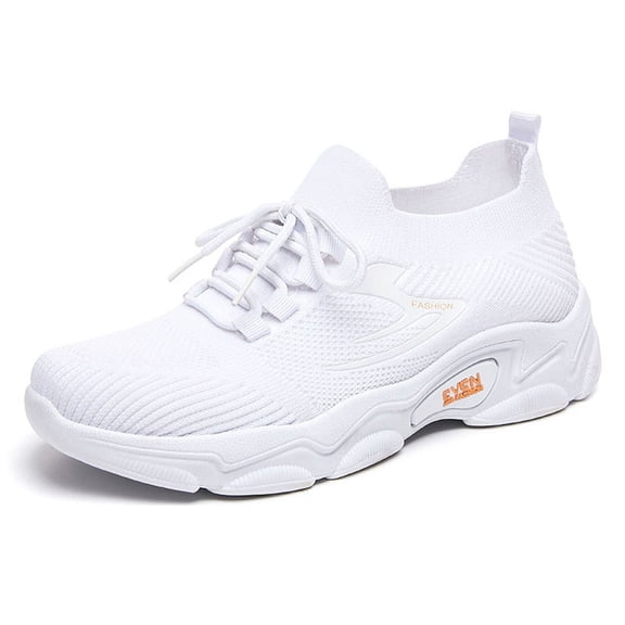 Xiaoxatg Women's Sneakers Breathable Casual Shoes Soft Sole Comfortable Running Shoes Mesh On Design for Daily Sports and Leisure Activities 7.5 White