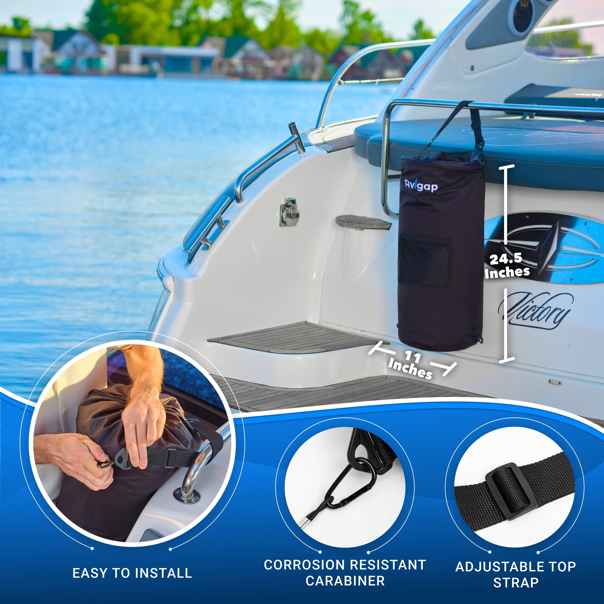 Avigap Boat Trash Can, 100% Odor & Leak Resistant, Portable, Reusable, 10-13 Gal Garbage Bag Snaps Inside, Easy to Install & Clean, Fishing, Sandbar, Kayak, Pontoon Boat Accessories