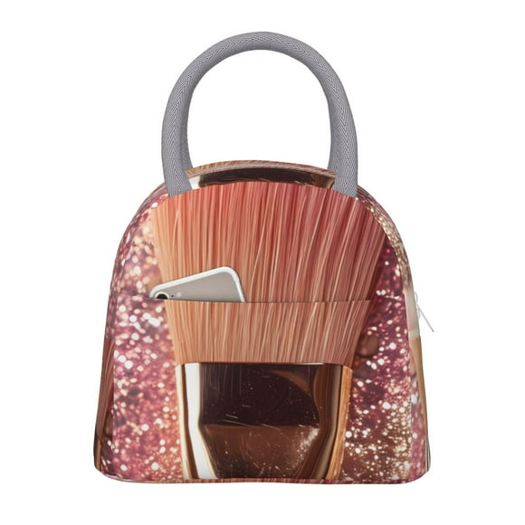 Disketp Makeup Brush on Pink Glitter Bolsa Térmica para Almuerzo, Lonchera con Abertura Amplia y Gran Capacidad, Organizador Reutilizable para Mujeres, Hombres y Adultos