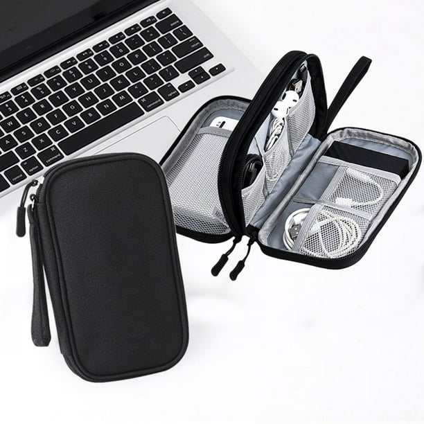 Bolsa de almacenamiento multicapa para accesorios digitales con rejilla organizadora - Estuche rígido protector para batería externa, cable USB para auriculares, poliéster resistente al polvo, 19 x