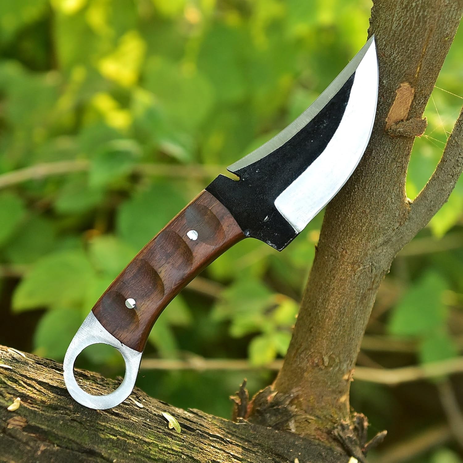 Fixed Blade Hunting Forged Tracker Knife - 8 Inches Carbon Steel Razor Sharp Full Tang Bushcraft Knives with Premium Leather Belt Sheath. Used For Outdoor Camping, Hiking, Skining Knife.