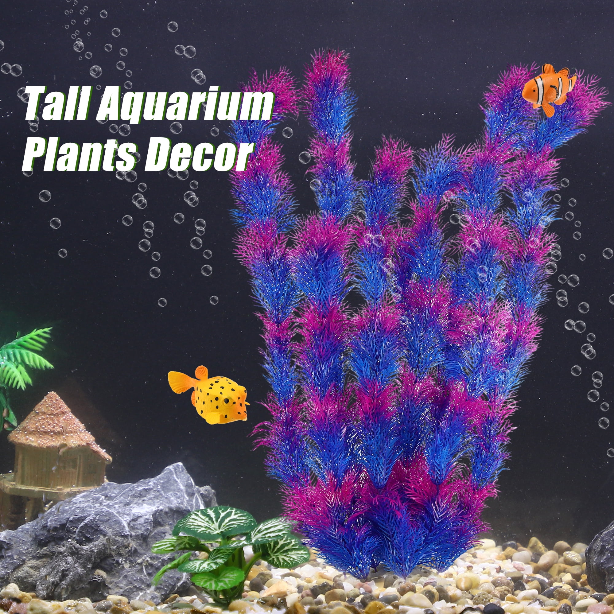 Unique Bargains 2pcs Large Aquarium Plastic Plants Big Aquarium Plastic Plants for Fish Tanks Decor 21.26" Height Purple