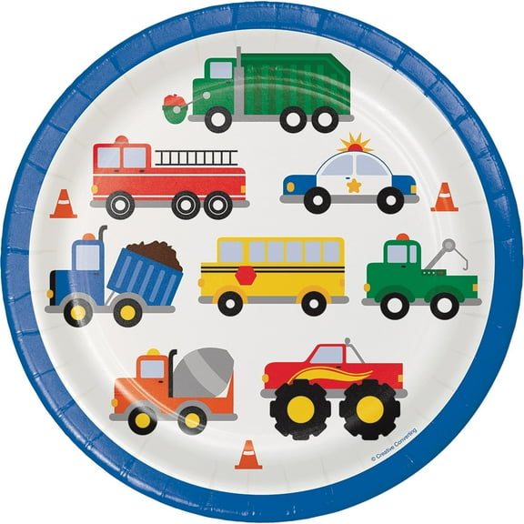 Party Central Traffic Jam Disposable Paper Dinner Plate - 8.75” - Club Pack of 96
