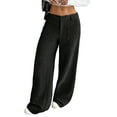 thumbnail image 3 of Women Solid Corduroy Wide Leg Pants Button Front Zipper Straight Pants with Pockets Black S, 3 of 9