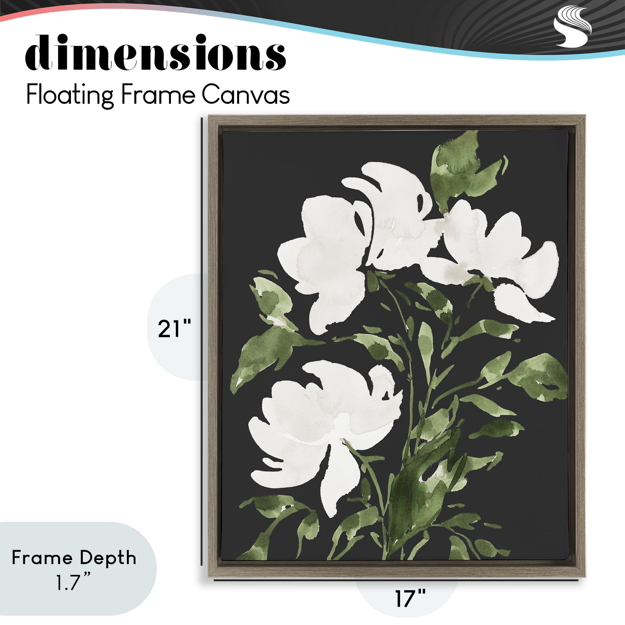Stupell Industries White Over Black Floral Brown Framed Floater Canvas Wall Art, design by Lucille Price