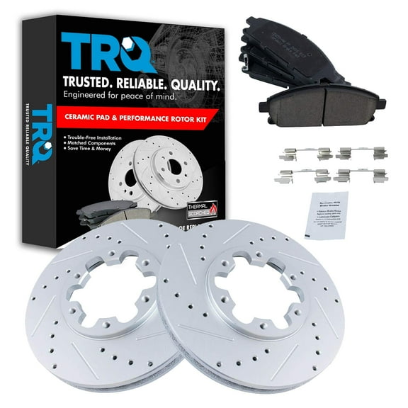 TRQ Front Performance Brake Pad & Rotor Kit Brake Pads Brake Rotors Set Ceramic Premium G-Coated Fits Select 1997 INFINITI QX4 1996-1998 Nissan Pathfinder