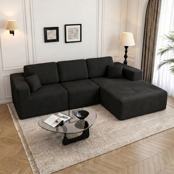 JONPONY L-Shape Sofa Couch,Cloud Sofa Couch No Assembly Boneless Deep Seat Sofa for Living Room, Black