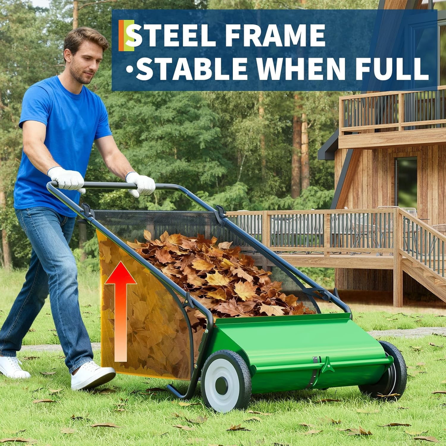 Push Lawn Sweeper,26 in Width Enhanced 4-Brush System, 7 ft Capacity Heavy Duty Steel Frame, Ideal for Yard and Garden Cleanup, Green