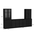 thumbnail image 3 of RichYa Kitchen Pantry Cabinet Set of 4,111" W Buffet Sideboard Coffee Bar with Glass Door Hutch,Modular Storage Cabinets with Shelves & Drawers for Dining Room,Black(DGGD), 3 of 10