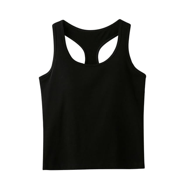 Mrat Flowy Tank Tops Women's Solid Color Tank Tops with Chest Pad Women's Bra Integrated Bottom Tops Round Neck Tank Tops Tank Tops with Built In Bras S-360 Black XL