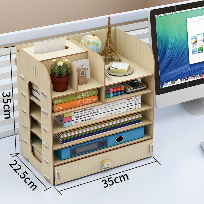 35x22 5x35cm Wood Desk Tabletop Book Rack Drawer Trays Bookshelves