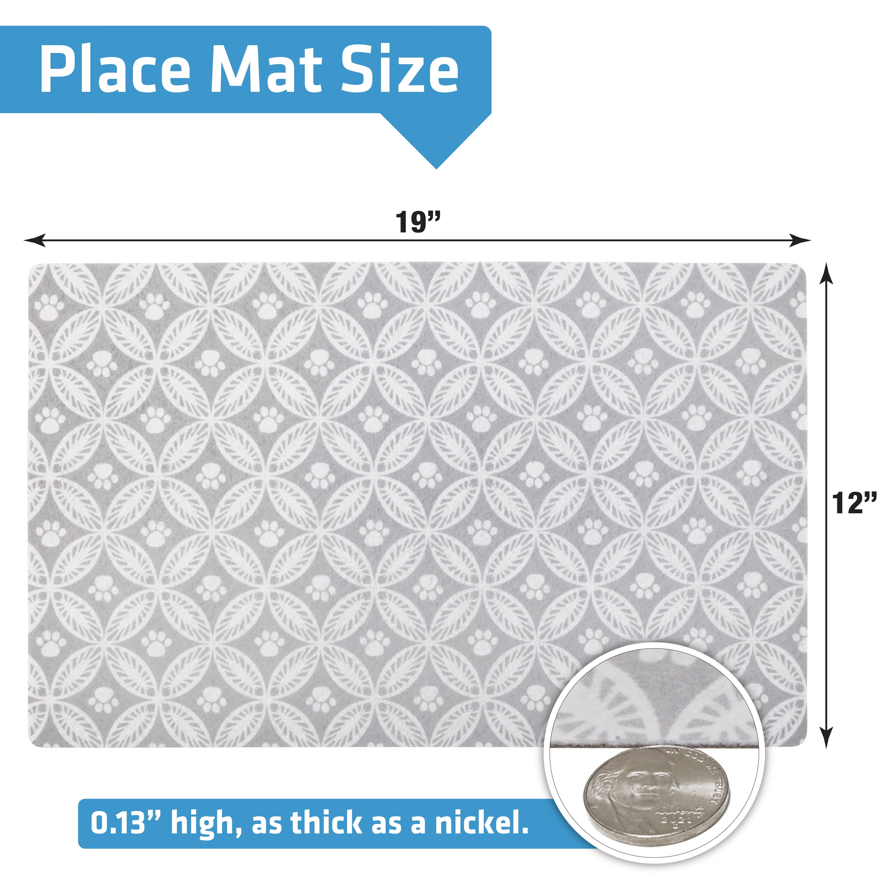 Drymate Pet Bowl Placemat, Dog & Cat Food Feeding Mat (12" x 19") - Absorbent Fabric, Waterproof Backing, Slip-Resistant, Machine Washable