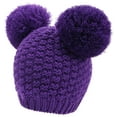 thumbnail image 4 of Winter Chunky Knit Beanie for Women with Double Pom Pom Ears, Purple, 4 of 4