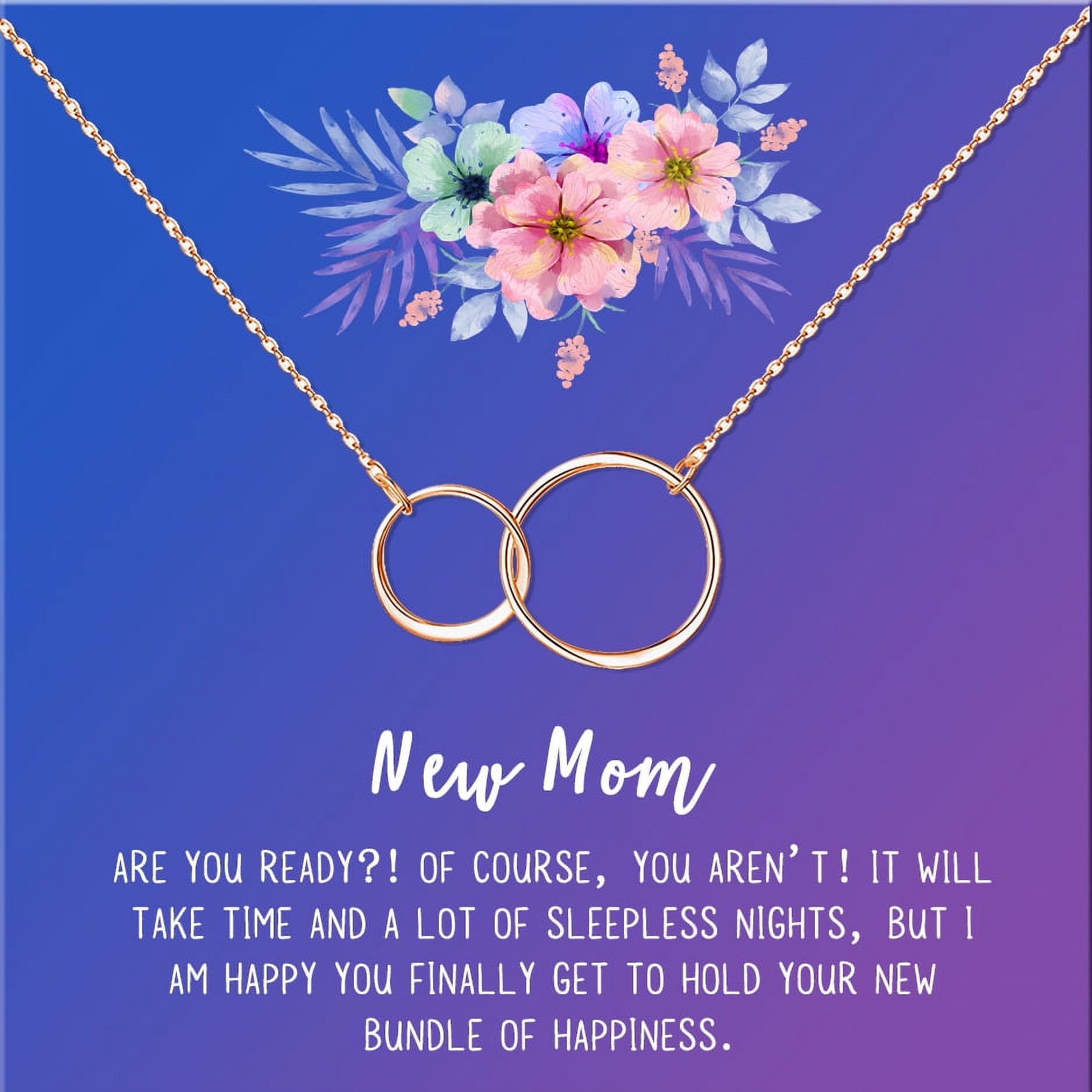 New Mom Mother's Day Gift, Jewelry For New Mom, Gift for Her, Mother's Day Necklace and Card, Stainless Steel Necklace and Card [Rose Gold Infinity Ring,Blue-Purple Gradient]