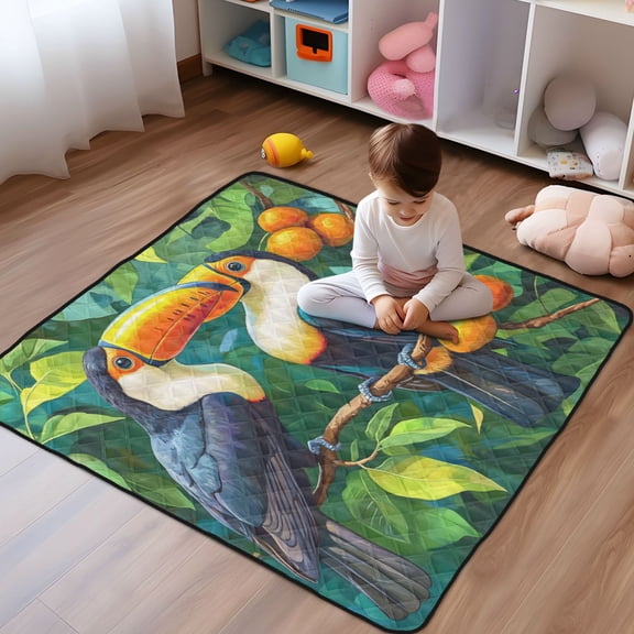 WOBOGO Toucans Perched on Branches Baby Playmats Extra Large Waterproof Rollable Activity Pads for Toddlers 50×50inch