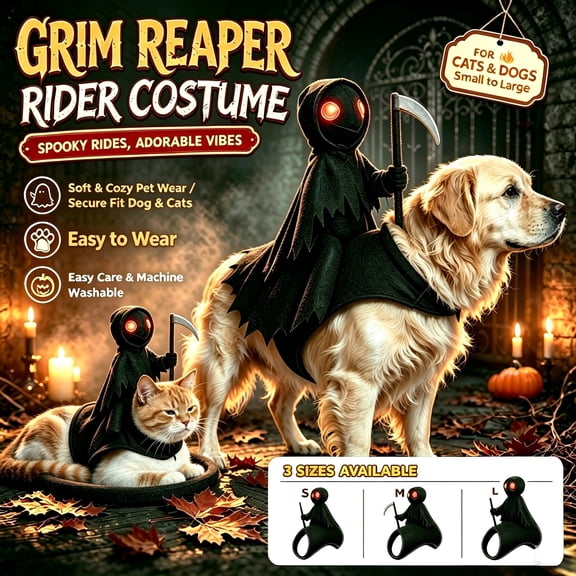 Funny Grim Reaper Dog Halloween Costumes For Small Dogs, Cat Halloween Costumes, Pet Clothes Cosplay Dress Up Outfit, Size S For Spooky Party & Photoshoots