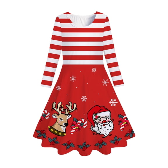 GYRATEDREAM Little Girls Long Sleeve Dress Christmas Dress Twirl Swing Party Dresses 4-12T