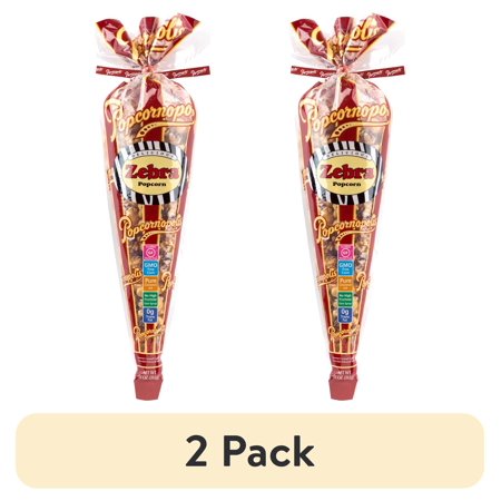 (2 pack) Popcornopolis Zebra Popcorn Chocolate, 11 oz. Gift Cone