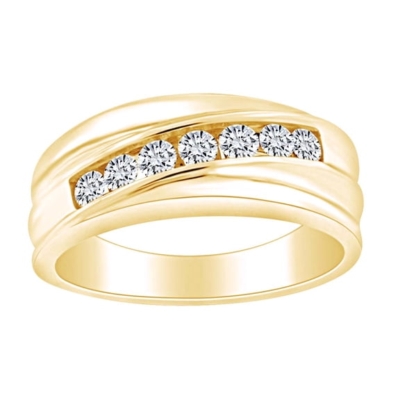 AFFY Father's Day Gift 1/2 Carat Round Shape White Natural Diamond Men's Swirl Wedding Band Ring In 14k Solid Yellow Gold (0.50 Cttw) Ring Size-9