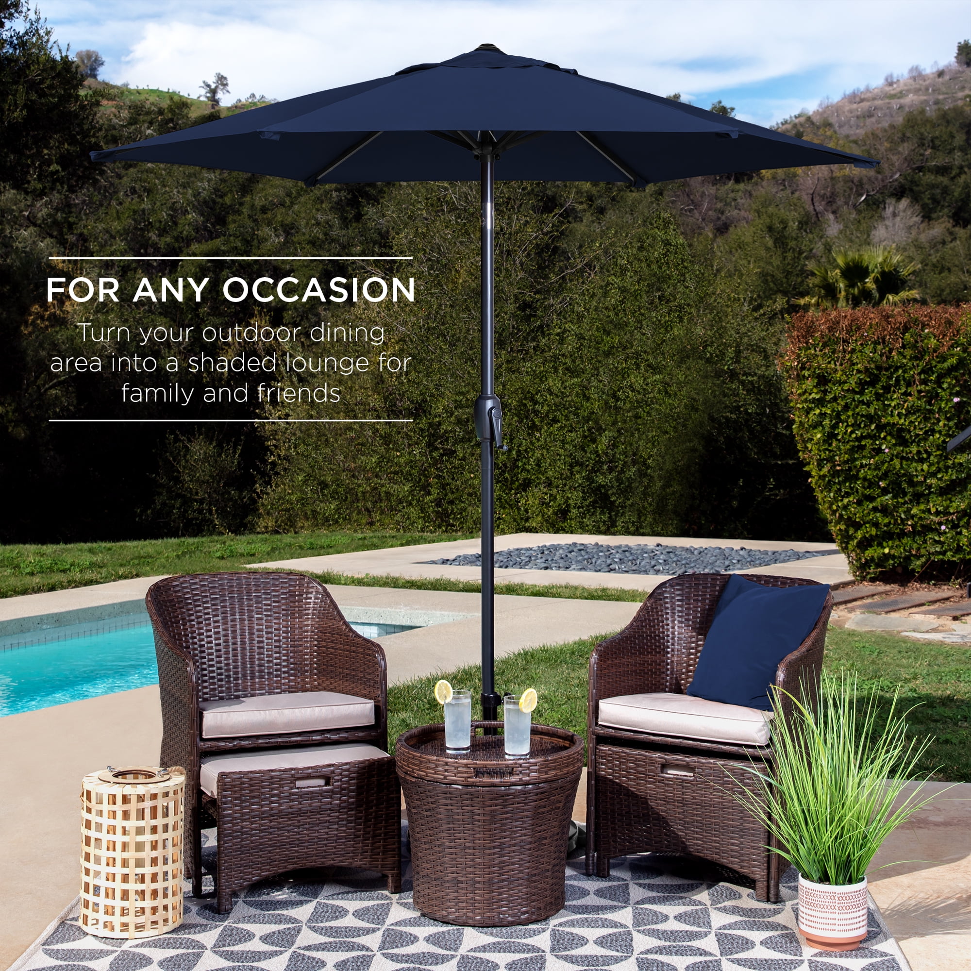 Best Choice Products 7.5ft Heavy-Duty Outdoor Market Patio Umbrella w/ Push Button Tilt, Easy Crank - Dark Blue