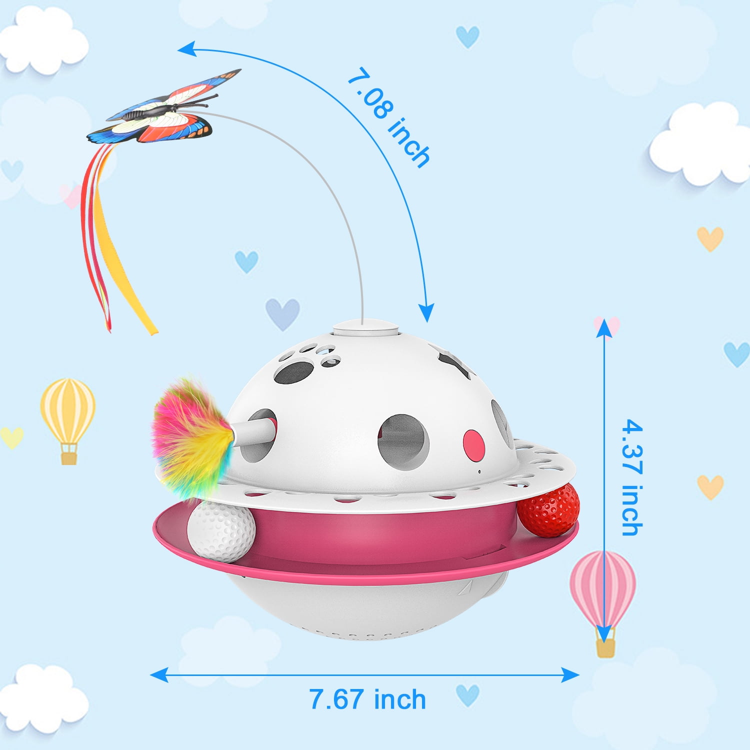 ZZHY Direct 3-in-1 Interactive Cat Toy with Fluttering Butterfly, Ambush Feather & Balls - Automatic Electric Tumbler, Dual Power, Auto on/off for Indoor Cats