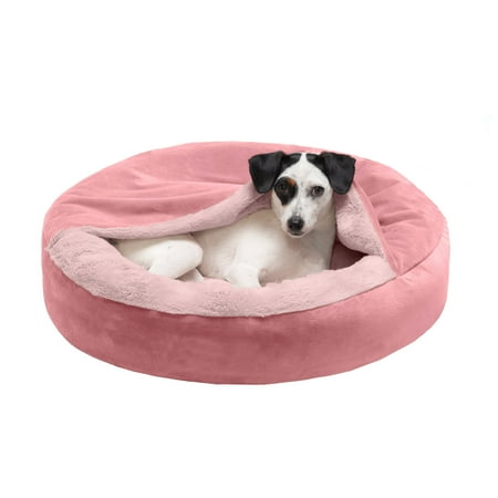 UPC: 0842229122466 | FurHaven Pet Products Wave Faux Fur & Velvet Hooded Donut Pet Bed for Dogs & Cats – Rose Pink Small