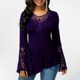 thumbnail image 1 of Chemises à Manches Longues en Dentelle pour Femmes, Col Rond, Blouses Irrégulières, 1 of 1