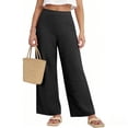 thumbnail image 3 of High Waist Wide Leg Palazzo Pants for Women Cotton Linen Flowy Fit Soft Trousers Wrinkle Resistant Casual Summer Pants , XXL, #02 Black, 3 of 7