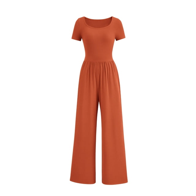 Mono de Pierna Ancha en Rojo Ladrillo PRETTYGARDEN para Mujer Talla M
