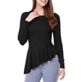 thumbnail image 3 of MODA NOVA Juniors Long Sleeves Ribbed Irregular Curved Hem Peplum Knit Blouse, 3 of 7