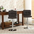 thumbnail image 2 of Set of 2 Brown Faux Leather Hydraulic Adjustable Swivel Bar Stools - Modern Comfort for Kitchen Counter &amp; Home Bar, 35-43.5"H, 360 Swivel, Footrest, Sturdy Chrome Base, 2 of 7