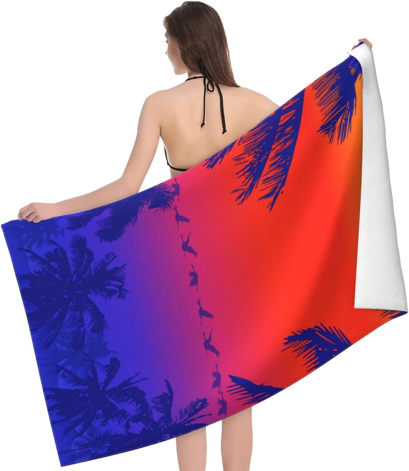 Sun and Palm Trees Large Beach Towel - Plush Thick Cotton Pool Towel, Adult Beach Towels
