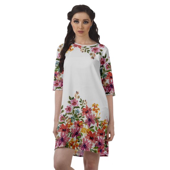 Moomaya Party Dress For Women Scoop Neck Moss Georgette 3/4 Sleeve Tunic Dress