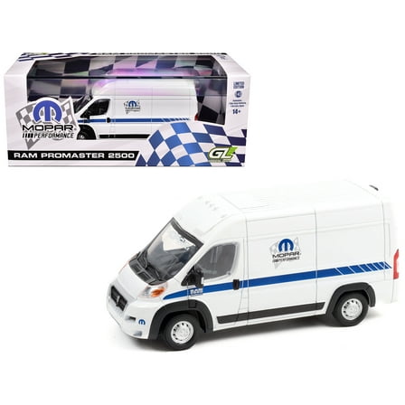 2018 RAM ProMaster 2500 Cargo High Roof Van "MOPAR Performance" White with Blue Stripes 1/43 Diecast Model Car by Greenlight