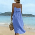 thumbnail image 6 of Vivianyo HD Women's Spaghetti Strap Maxi Dress, V-Neck Crochet Trim Flowy Long Dress, Women's Blue, Sizes S-3XL, 6 of 7