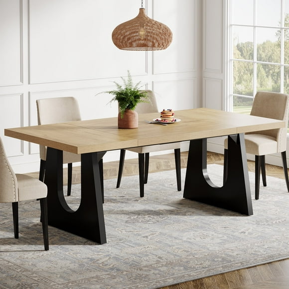 Fnova 70.9" Rectangular Dining Table for 6-8 People, Large Farmhouse Wood Kitchen Table with Heavy Duty Legs, Easy to Assemble