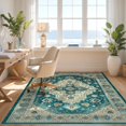 thumbnail image 3 of Design&I 5'x7' Washable Area Rug Teal Vintage Stepped Border Bathroom Accessories Turquoise for Small Living Room, Bedroom, Sleek Flatweave Pet Friendly & Non-Slip, 3 of 7