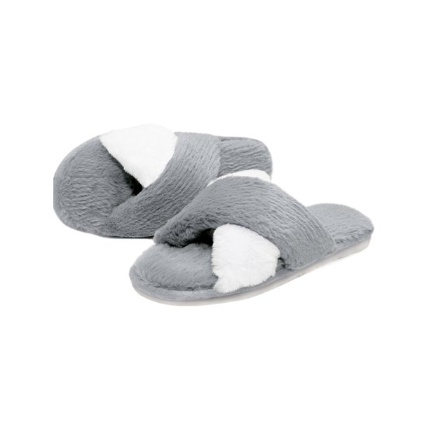 Burger lanthan Skab Fuzzy Fluffy Slippers for Women, Cross Band Plush Fleece Anti-Skid Memory  Foam Slip On Fuzzy Slides for Indoor Outdoor - Walmart.com