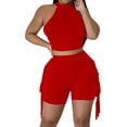 thumbnail image 3 of Fengqque Women's 2 Piece Outfit Tight-fitting Halter Neck Crop Top and Fringe Side Shorts Party Set Red M(M), 3 of 9