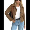 thumbnail image 3 of Chaqueta Blazer Informal para Mujer, de Piel Sintética de Ante con Solapa con Muescas y Botonadura Sencilla. Marrón S, 3 of 8