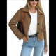 thumbnail image 3 of Chaqueta Blazer Informal para Mujer, de Piel Sintética de Ante con Solapa con Muescas y Botonadura Sencilla. Marrón M, 3 of 8