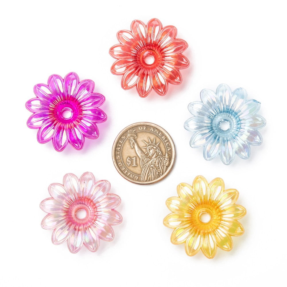 500 g Transparent Acrylic Beads AB color Flower Mixed color 34x34x9mm Hole: 4mm 260pcs/500g