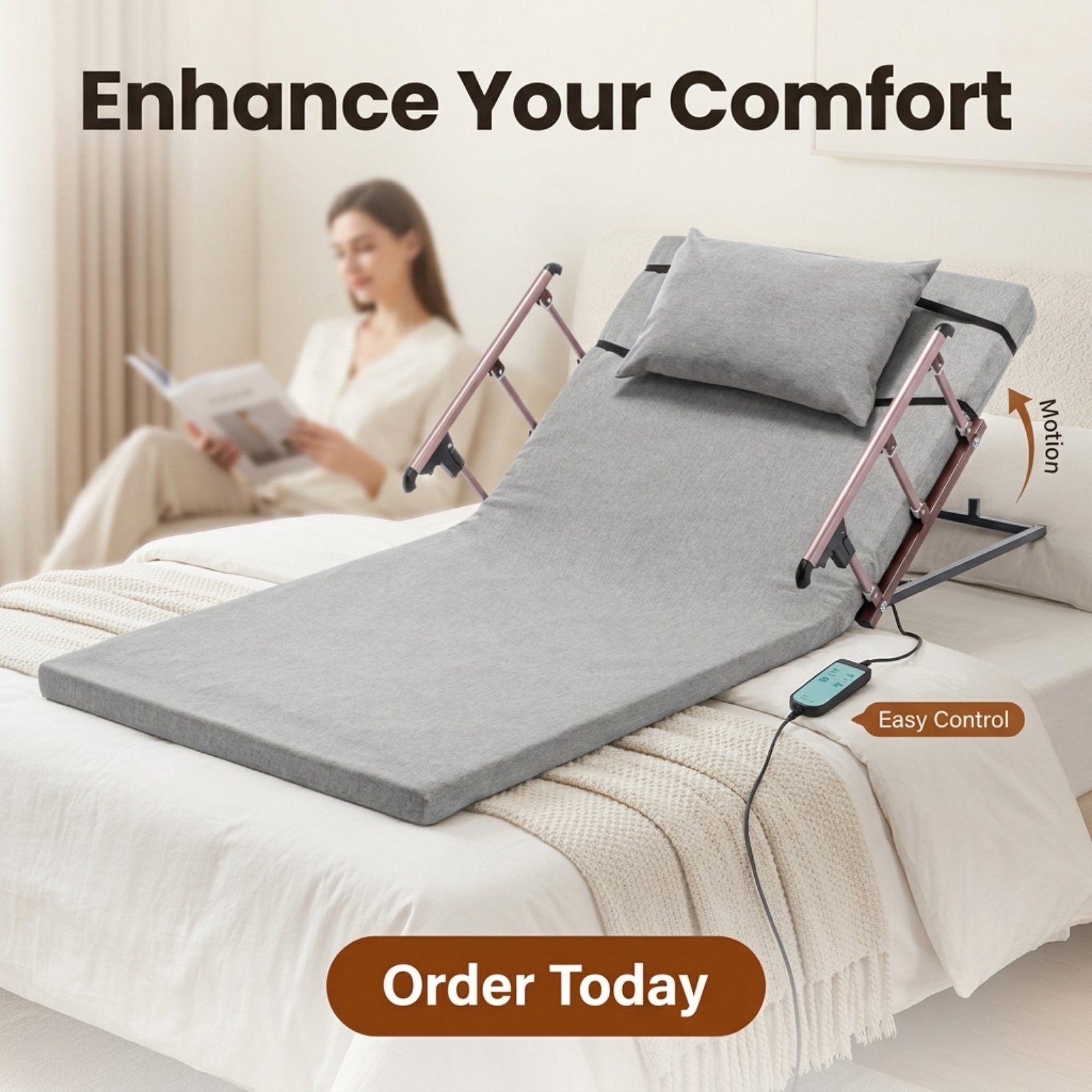 AOOYI Electric Lifting Bed Backrest, 4-68° Adjustable, 300 lbs Capacity with Foldable Side Rails for Elderly & Pregnant Care