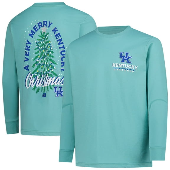 Youth Light Green Kentucky Wildcats Merry Christmas Tree Long Sleeve T-Shirt