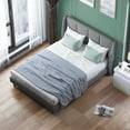 thumbnail image 7 of ijuicy King Size Bed Frame,Upholstered Platform Bed Frame with Wingback Headboard and 2 Pockets/Wooden Slat Support (King, Dark Grey), 7 of 7