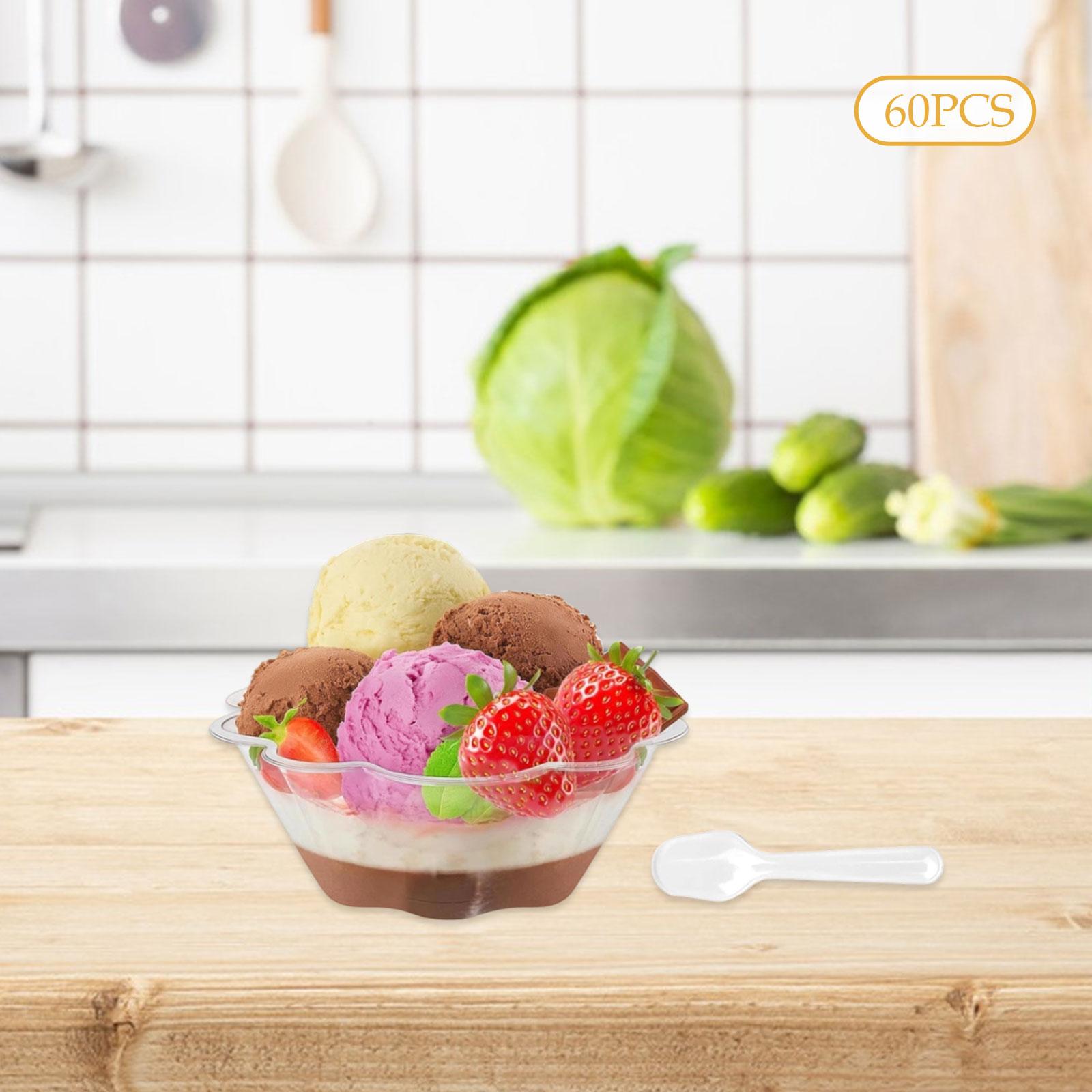 60 Sets Dessert Cups Fruit Bowls Party Serving Spoons Sturdy Plastic Construction for Baby Shower Catering Event