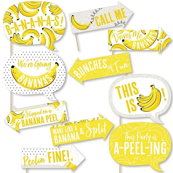 Big Dot of Happiness Funny Let's Go Bananas - Tropical Party Photo Booth Props Kit - 10 Piece