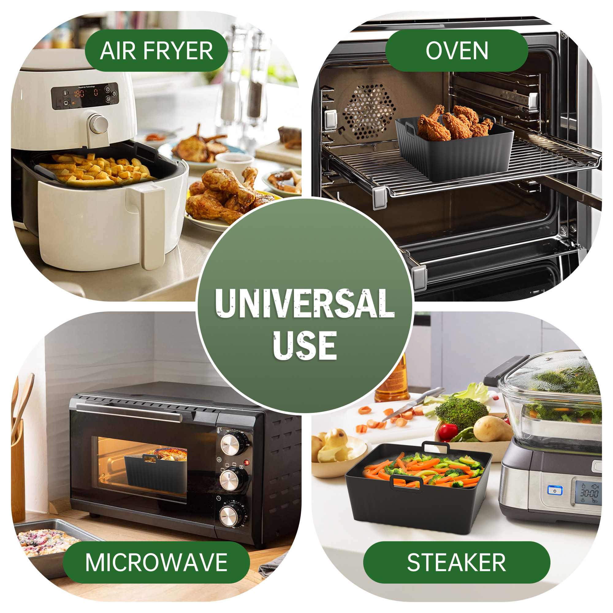 ENOKING 2Pcs Air Fryer Silicone Liners Pot Square, 9QT Silicone Oven Pot Baking Tray, Air Fryer Basket Mat Reusable
